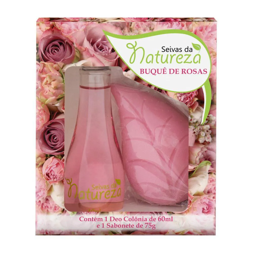 AROMÁTICA SEIVAS NATUREZA ESTOJO DEO COLÔNIA BUQUÊ DE ROSAS 60ML E SABONETE FOLHA 75GR