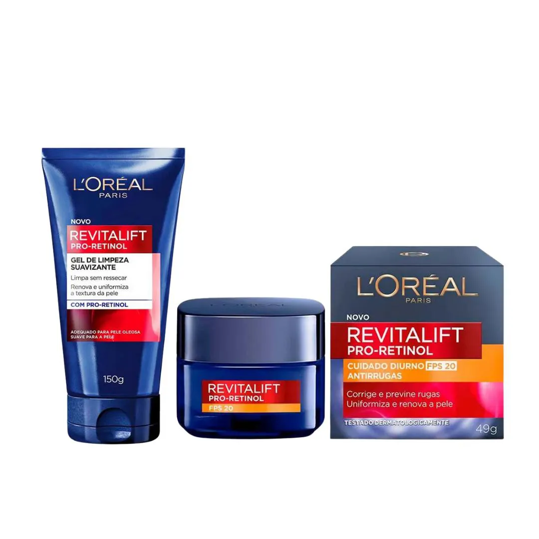 KIT LOREAL PARIS REVITALIFT RETINOL PRO - CREME DIURNO FPS 20 + GEL DE LIMPEZA 150ML