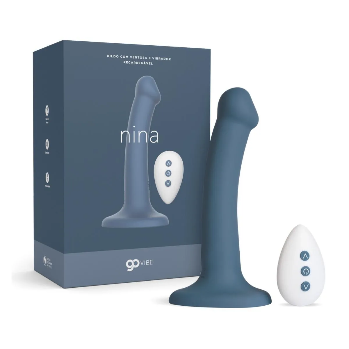 DILDO COM VENTOSA E VIBRADOR RECARREGáVEL GO VIBE NINA Azul