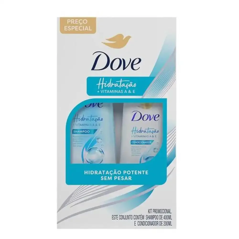 KIT SHAMPOO + CONDICIONADOR DOVE HIDRATAçãO VITAMINA A&E/600ML