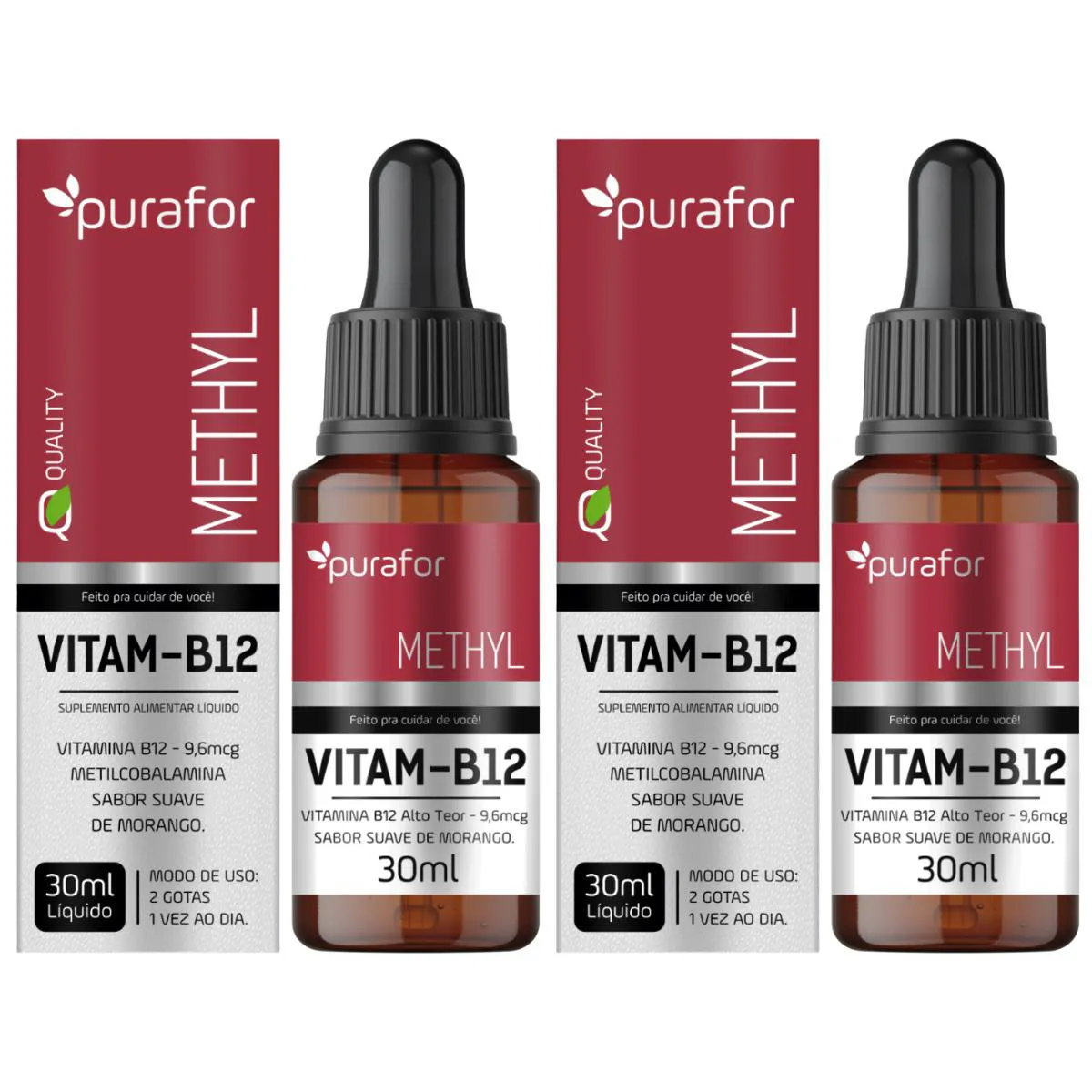 2 SUPLEMENTO ALIMENTAR VITAMINA B12 LíQUIDA METILCOBALAMINA 30ML PURAFOR ALTA CONCENTRAçãO RáPIDA ABSORçãO E PRATICIDA Neutro