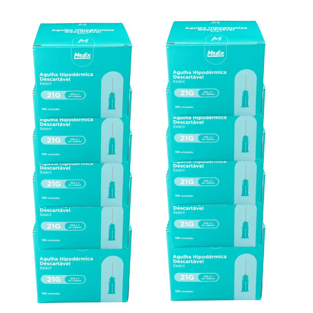 KIT 10CX DE AGULHA HIPODéRMICA -25X0,8 21G 1000 UN MEDIX