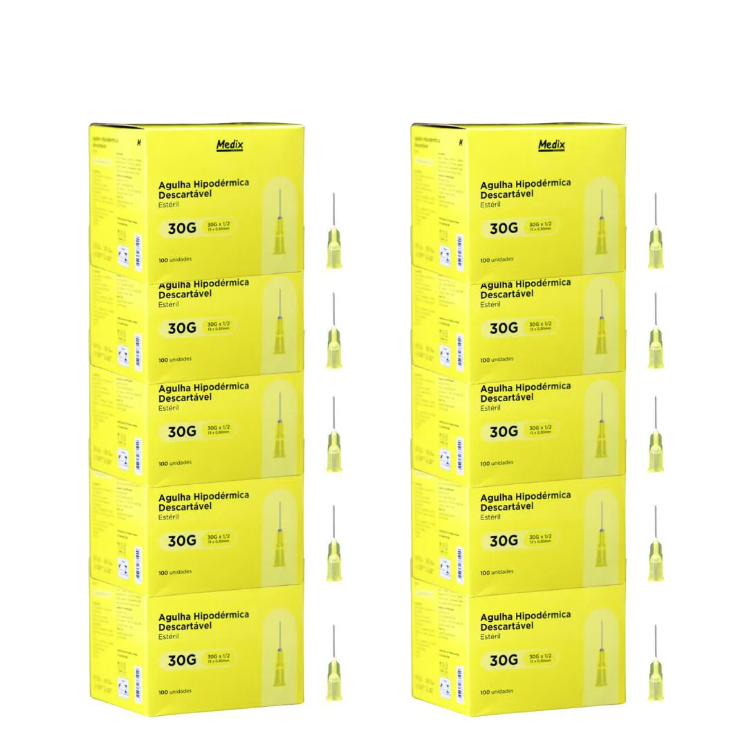 KIT 10CXS AGULHA HIPODéRMICA - MEDIX 13X0,30MM 30G 1000 UN