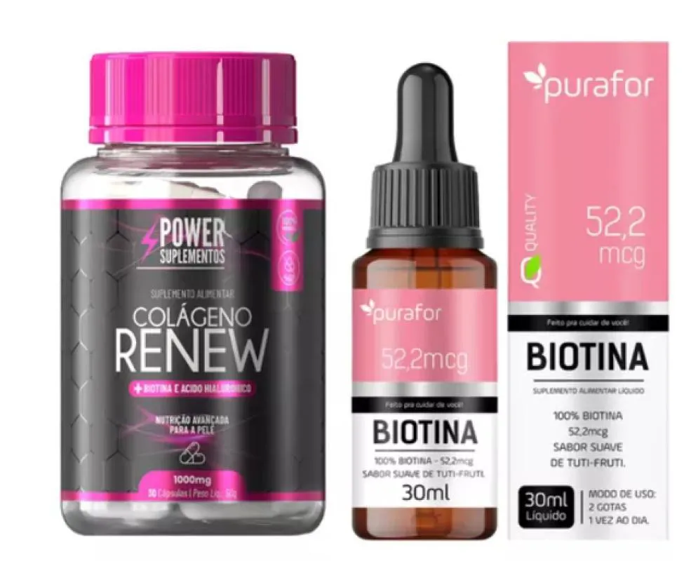 1X COLáGENO VERISOL RENEW + GOTAS - BIOTINA 30ML - PURAFOR QUALITY - BEAUTY Neutro