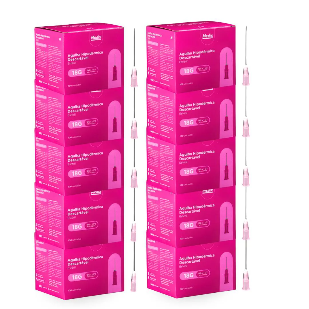 KIT 10CXS DE AGULHA HIPODÉRMICA - MEDIX 40X1,2MM 18G 1000 UN