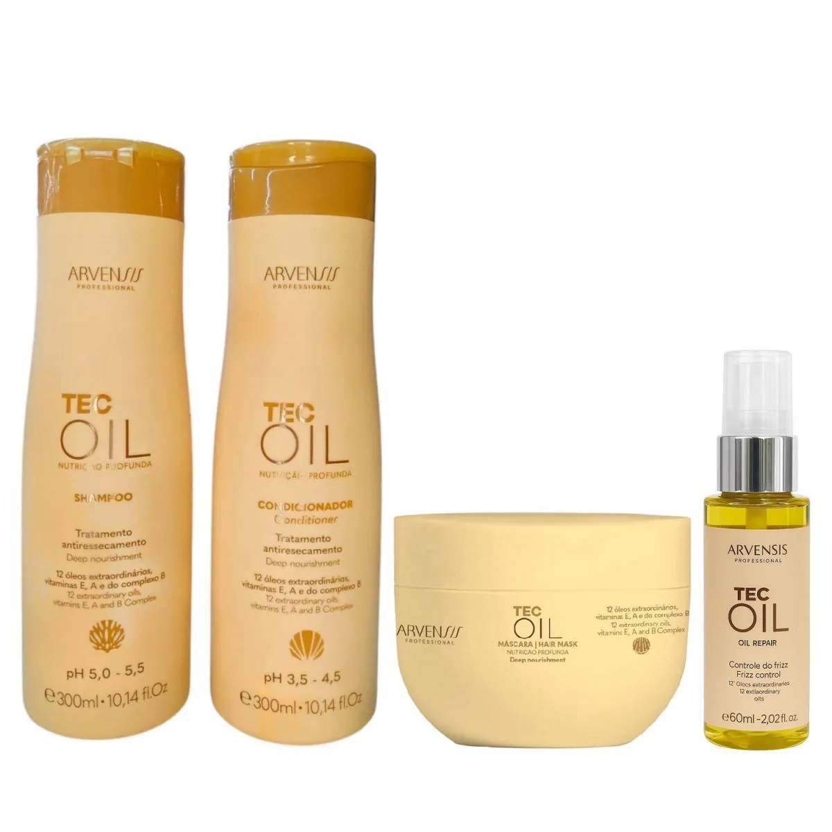 KIT ARVENSIS TEC OIL - SHAMPOO 300ML + CONDICIONADOR 300ML + MáSCARA 250G + ÓLEO REPARADOR 60ML