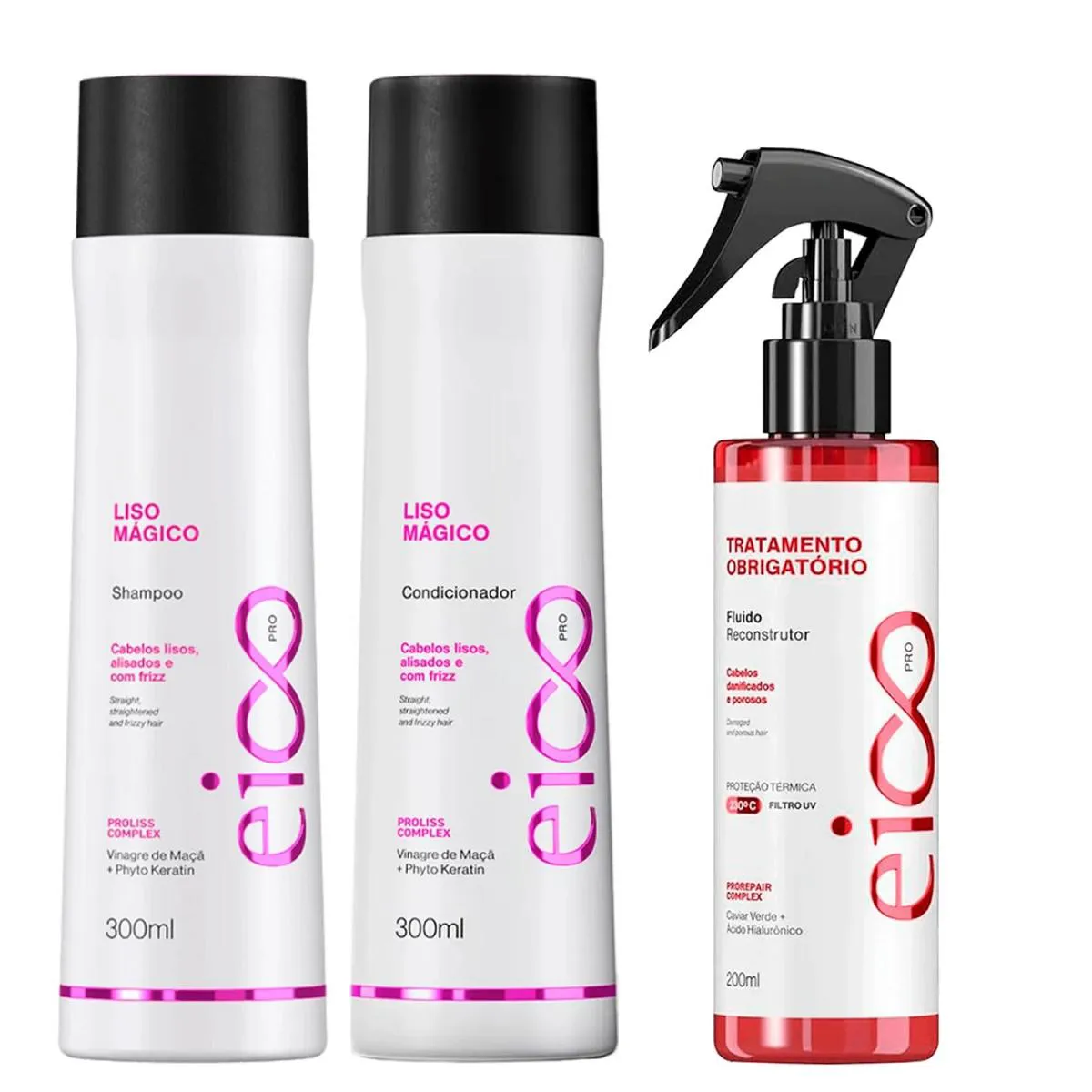 KIT EICO PRO LISO MáGICO - SHAMPOO 300ML + CONDICIONADOR 300ML + FLUIDO TRATAMENTO OBRIGATóRIO 200ML
