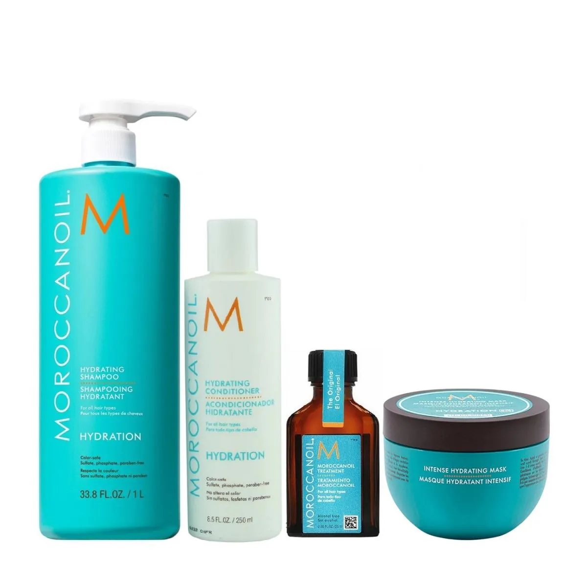 KIT MOROCCANOIL HYDRATING - SHAMPOO 1L + CONDICIONADOR 250ML + MáSCARA INTENSE HYDRATION 250ML + ÓLEO 25ML