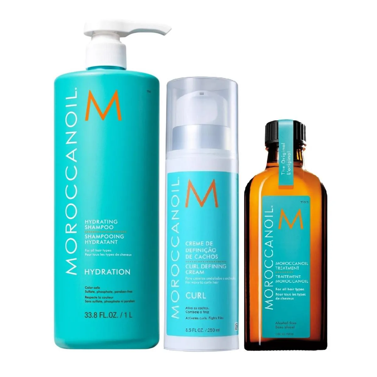 KIT MOROCCANOIL HYDRATING - SHAMPOO 1L + CURL DEFINING 250ML + ÓLEO 100ML