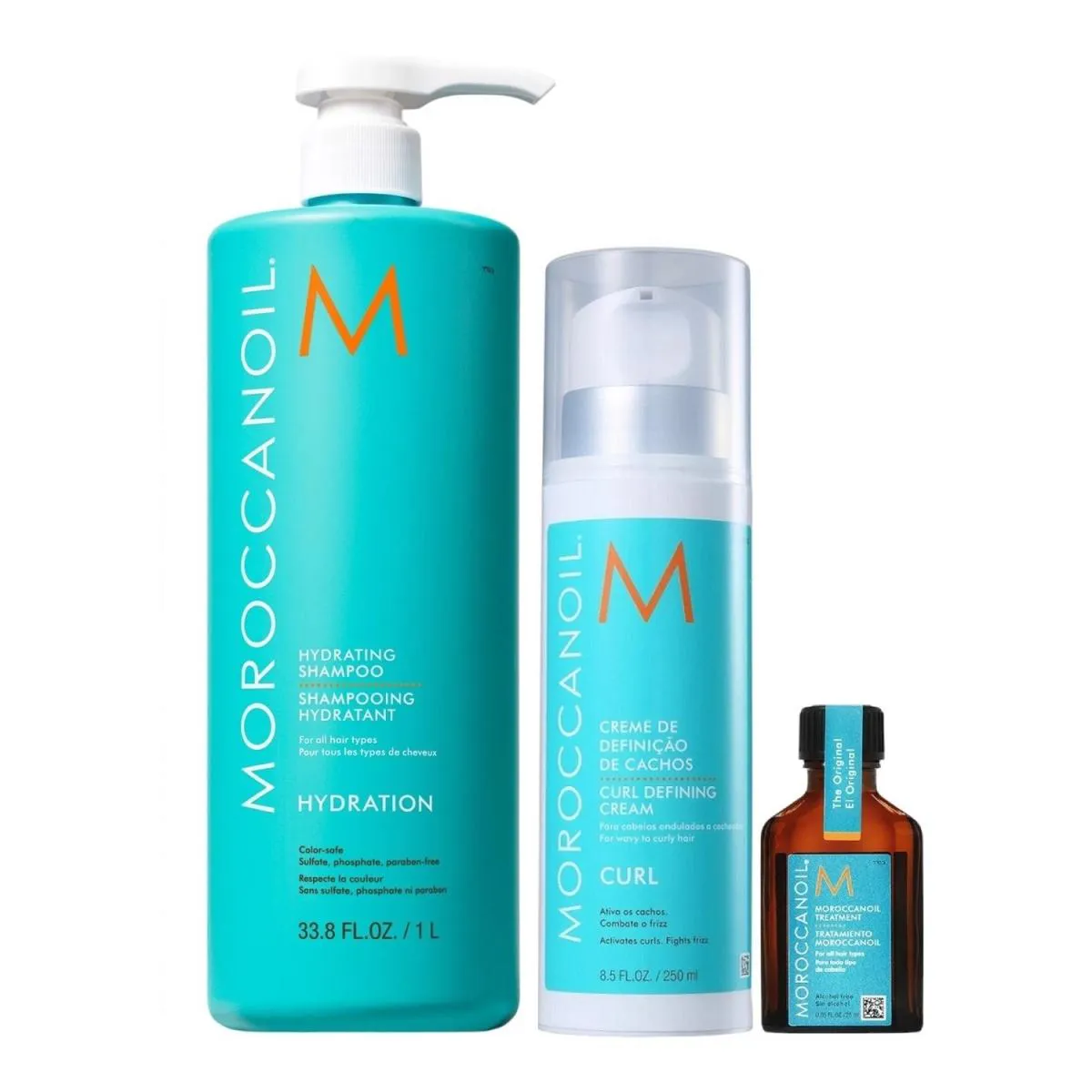 KIT MOROCCANOIL HYDRATING - SHAMPOO 1L + CURL DEFINING 250ML + ÓLEO 25ML