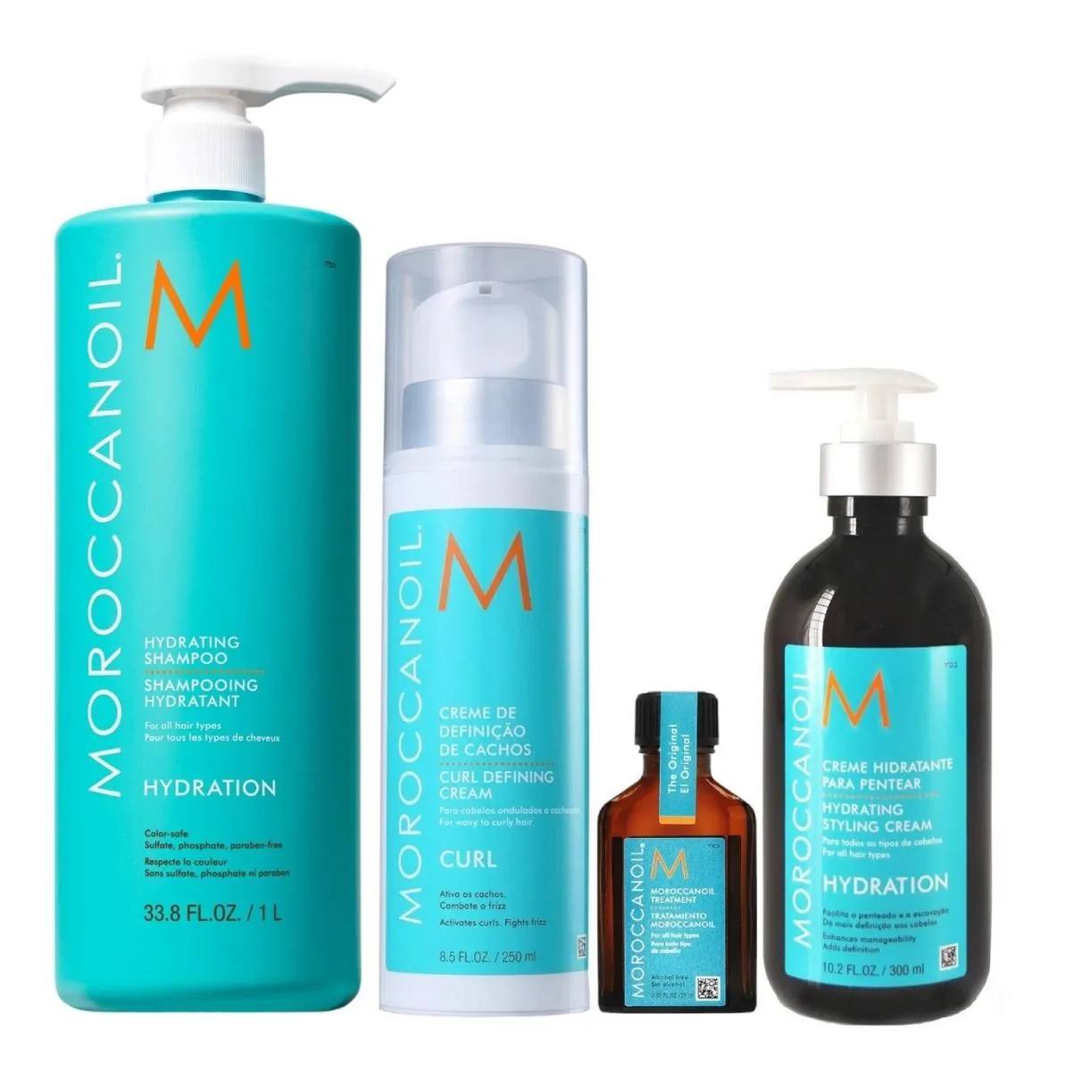 KIT MOROCCANOIL HYDRATING - SHAMPOO 1L + CURL DEFINING 250ML + STYLING CREAM 300ML + ÓLEO 25ML