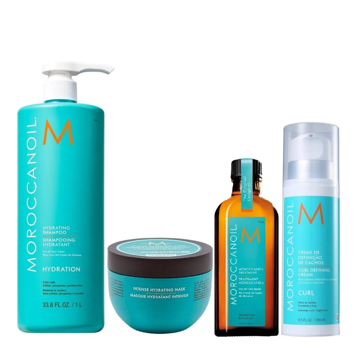 KIT MOROCCANOIL HYDRATING - SHAMPOO 1L + MáSCARA INTENSE HYDRATION 250ML + CURL DEFINING 250ML + ÒLEO 100ML