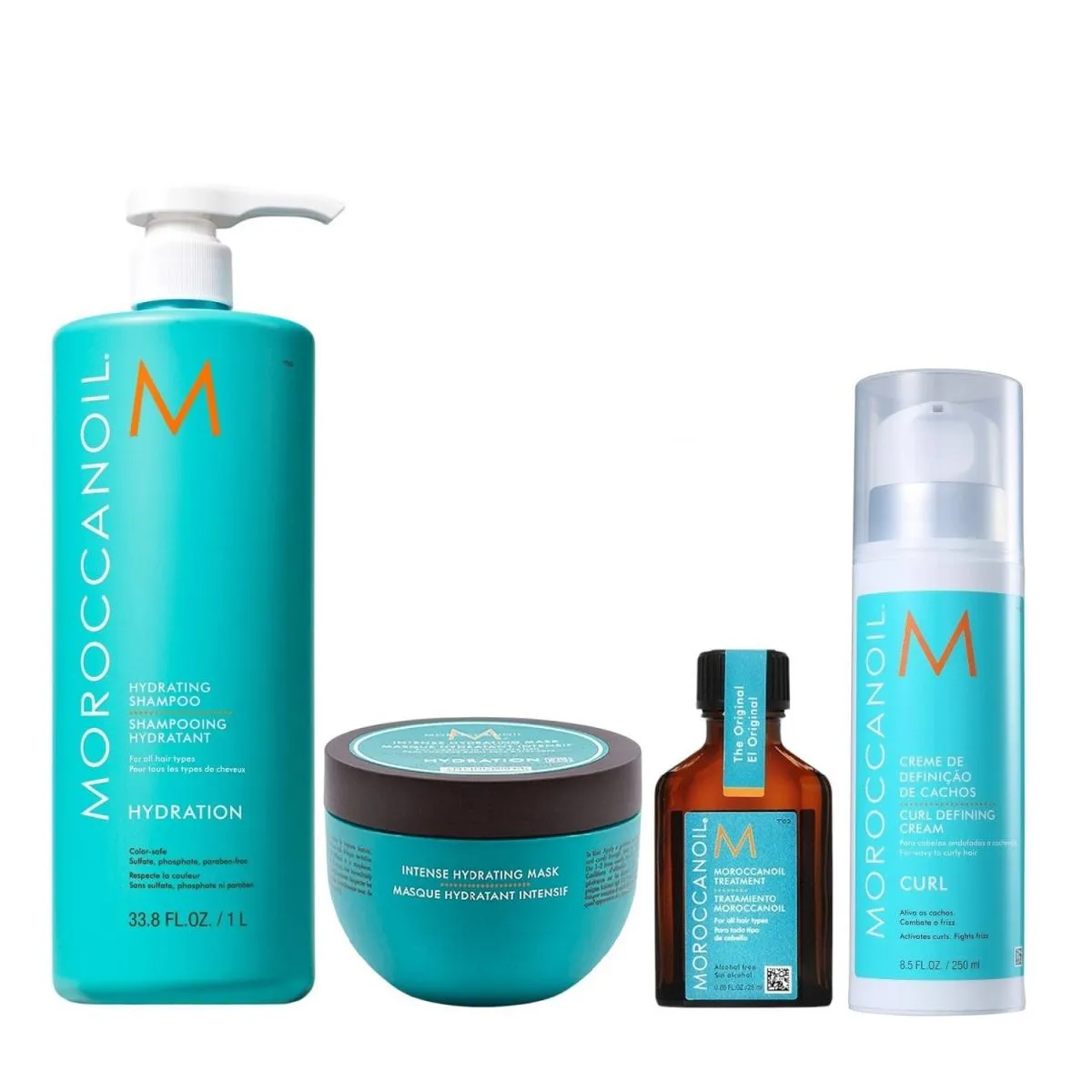 KIT MOROCCANOIL HYDRATING - SHAMPOO 1L + MáSCARA INTENSE HYDRATION 250ML + CURL DEFINING 250ML + ÒLEO 25ML