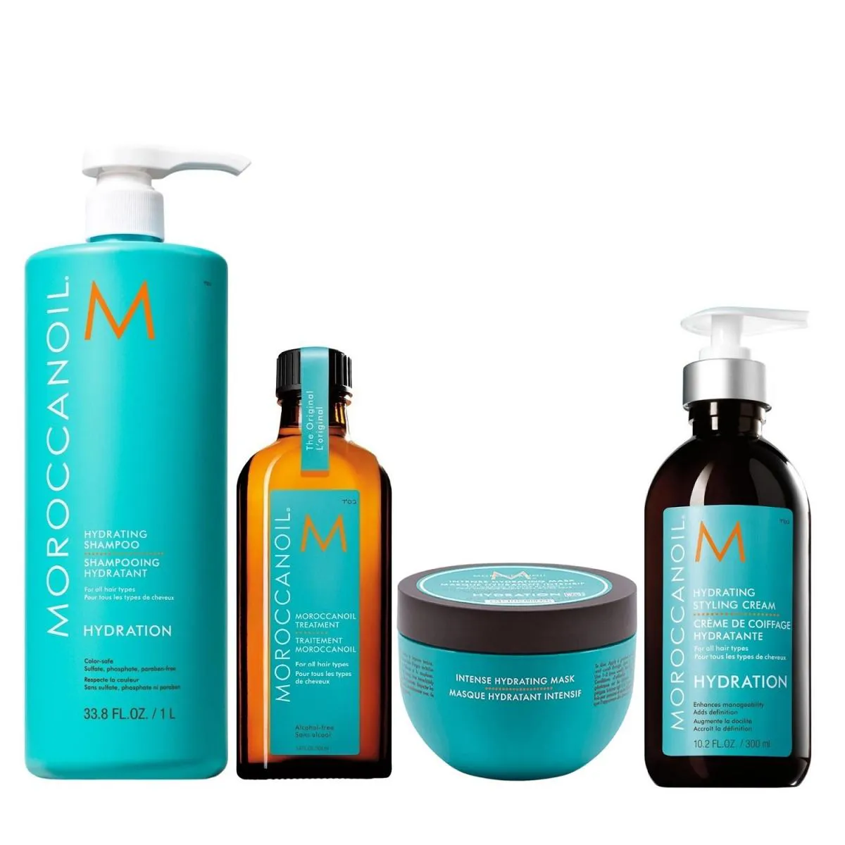 KIT MOROCCANOIL HYDRATING - SHAMPOO 1L + MáSCARA INTENSE HYDRATION 250ML + STYLING CREAM 300ML + ÒLEO 100ML