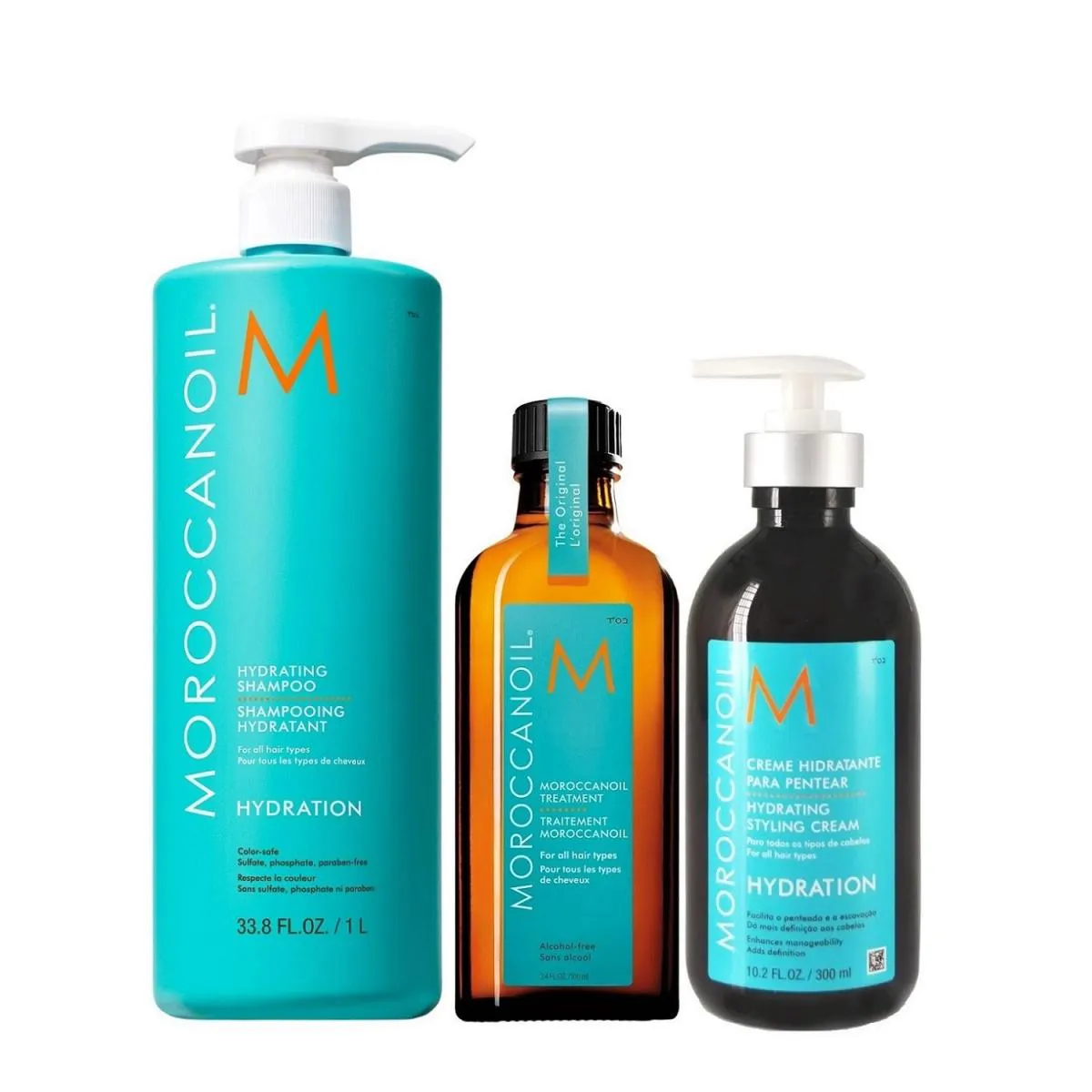 KIT MOROCCANOIL HYDRATING - SHAMPOO 1L + STYLING CREAM 300ML + ÓLEO 100ML