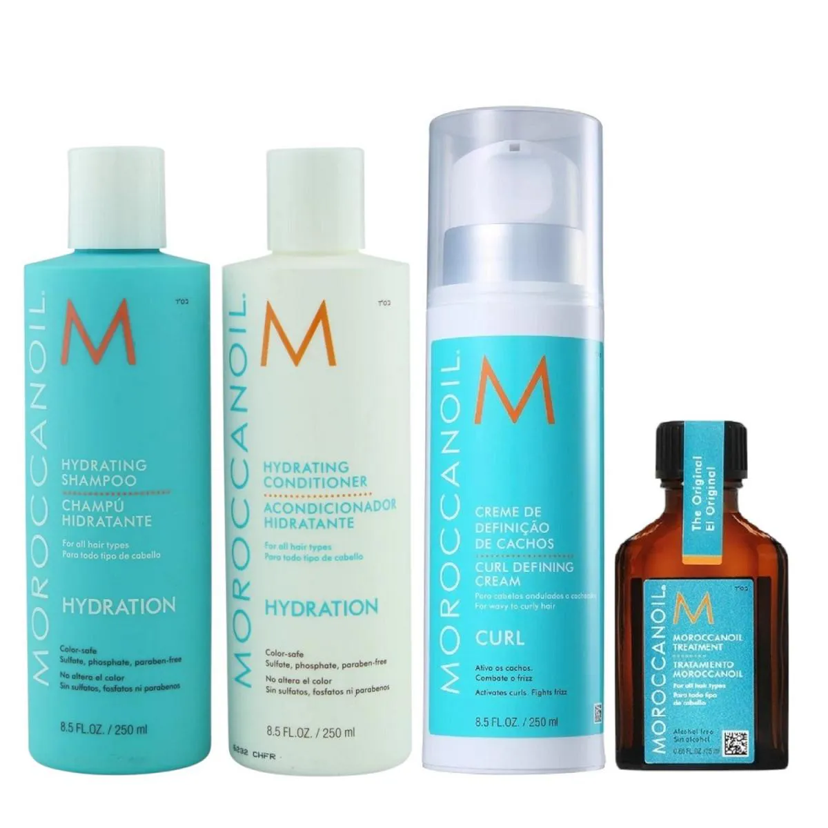 KIT MOROCCANOIL HYDRATING - SHAMPOO 250ML + CONDICIONADOR 250ML + CURL DEFINING 250ML + ÓLEO 25ML