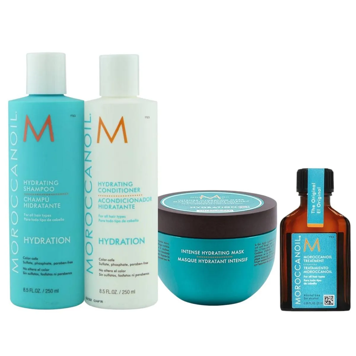 KIT MOROCCANOIL HYDRATING - SHAMPOO 250ML + CONDICIONADOR 250ML + MáSCARA 250G + ÓLEO 25ML