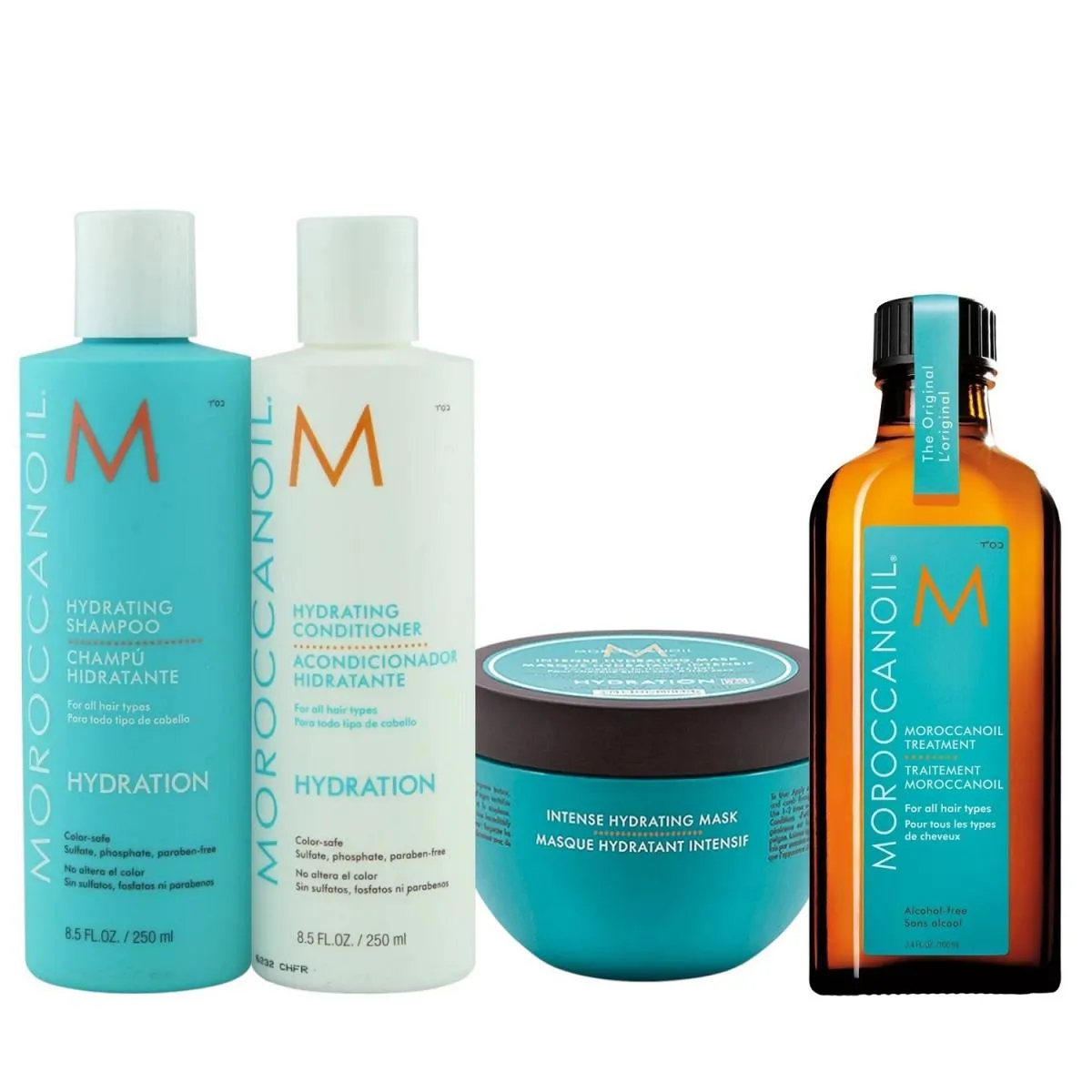 KIT MOROCCANOIL HYDRATING - SHAMPOO 250ML + CONDICIONADOR 250ML + MáSCARA 250G + ÓLEO 100ML