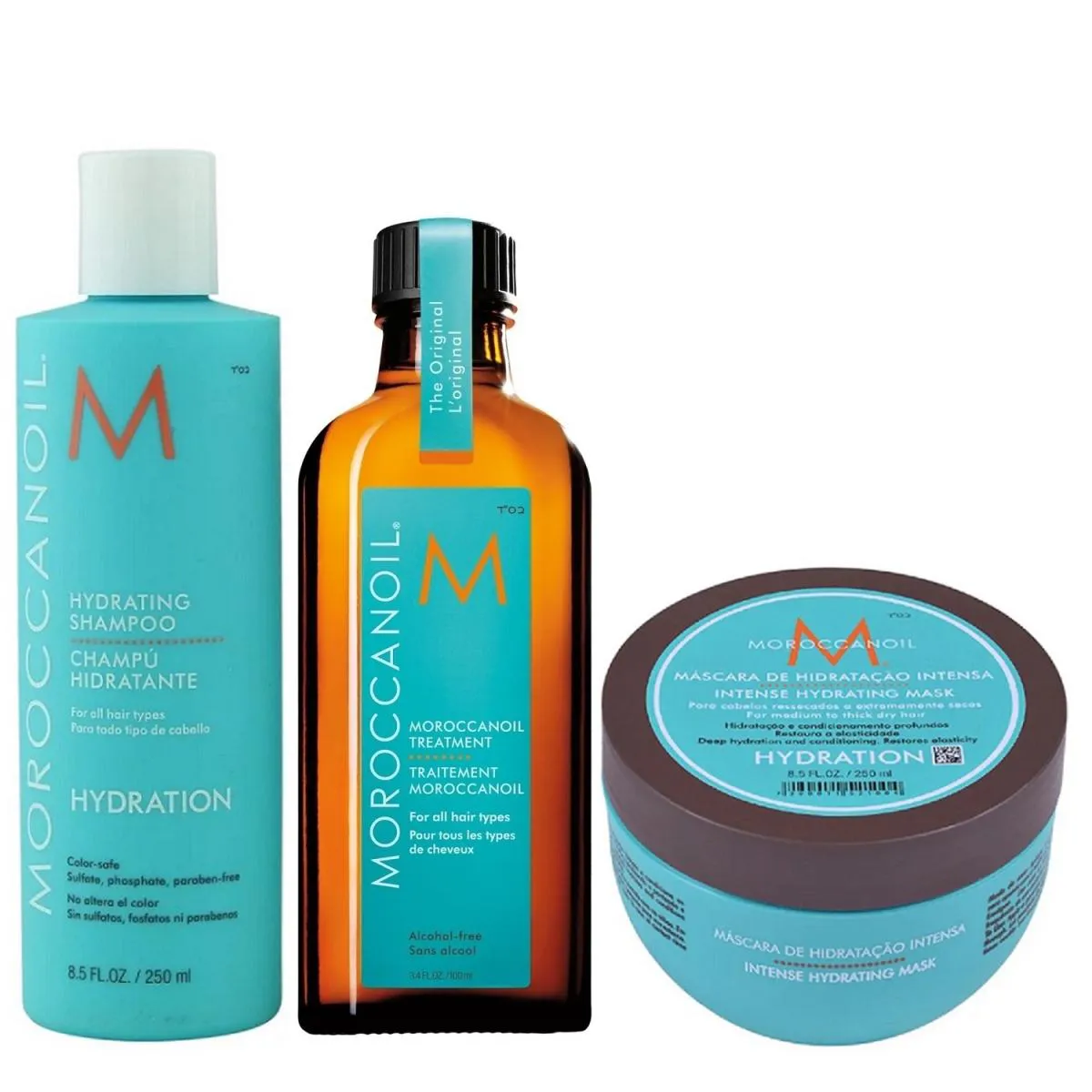 KIT MOROCCANOIL HYDRATING - SHAMPOO 250ML + MáSCARA 250G + ÓLEO 100ML
