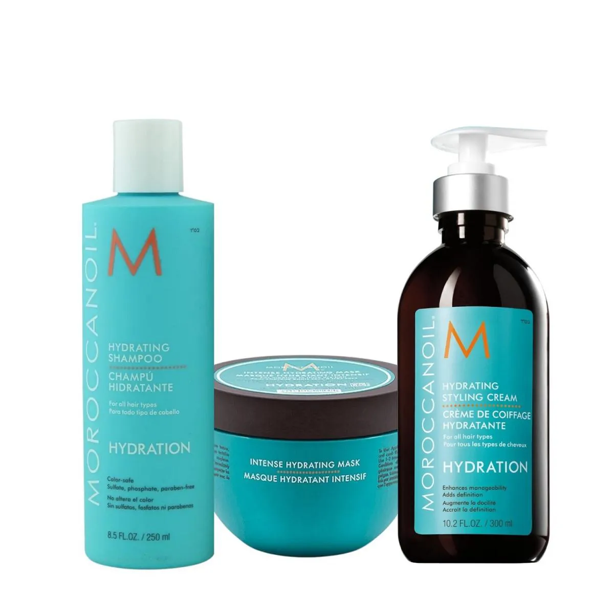 KIT MOROCCANOIL HYDRATING - SHAMPOO 250ML + MáSCARA INTENSE HYDRATION 250ML + STYLING CREAM 300ML