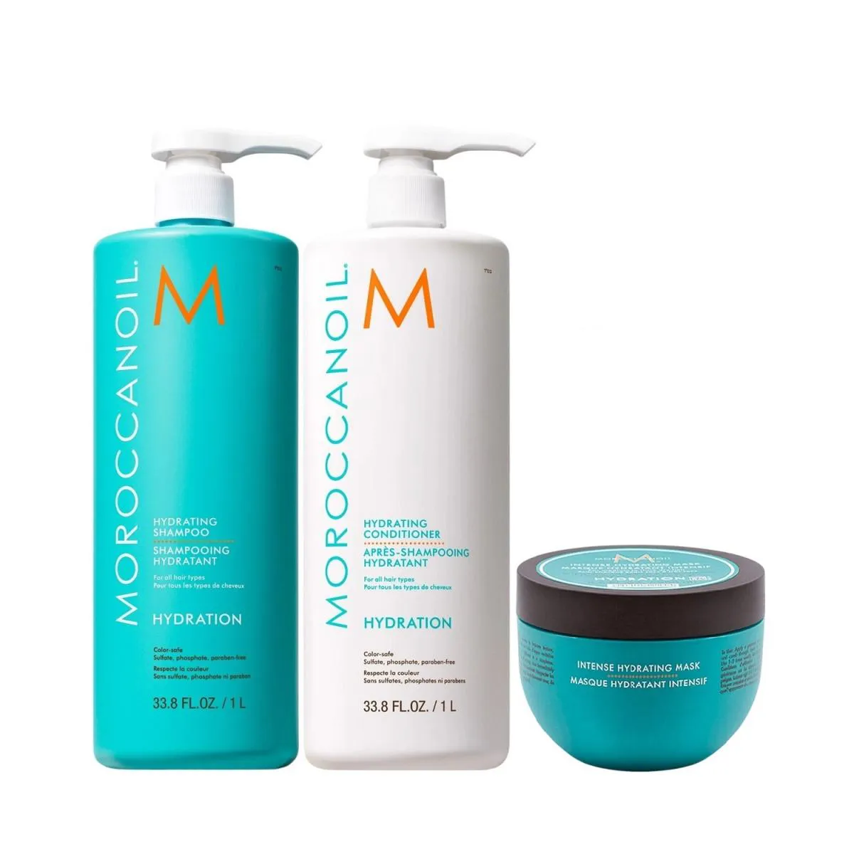 KIT MOROCCANOIL HYDRATION - SHAMPOO 1L + CONDICIONADOR 1L +  INTENSE HYDRATING MASK 250G
