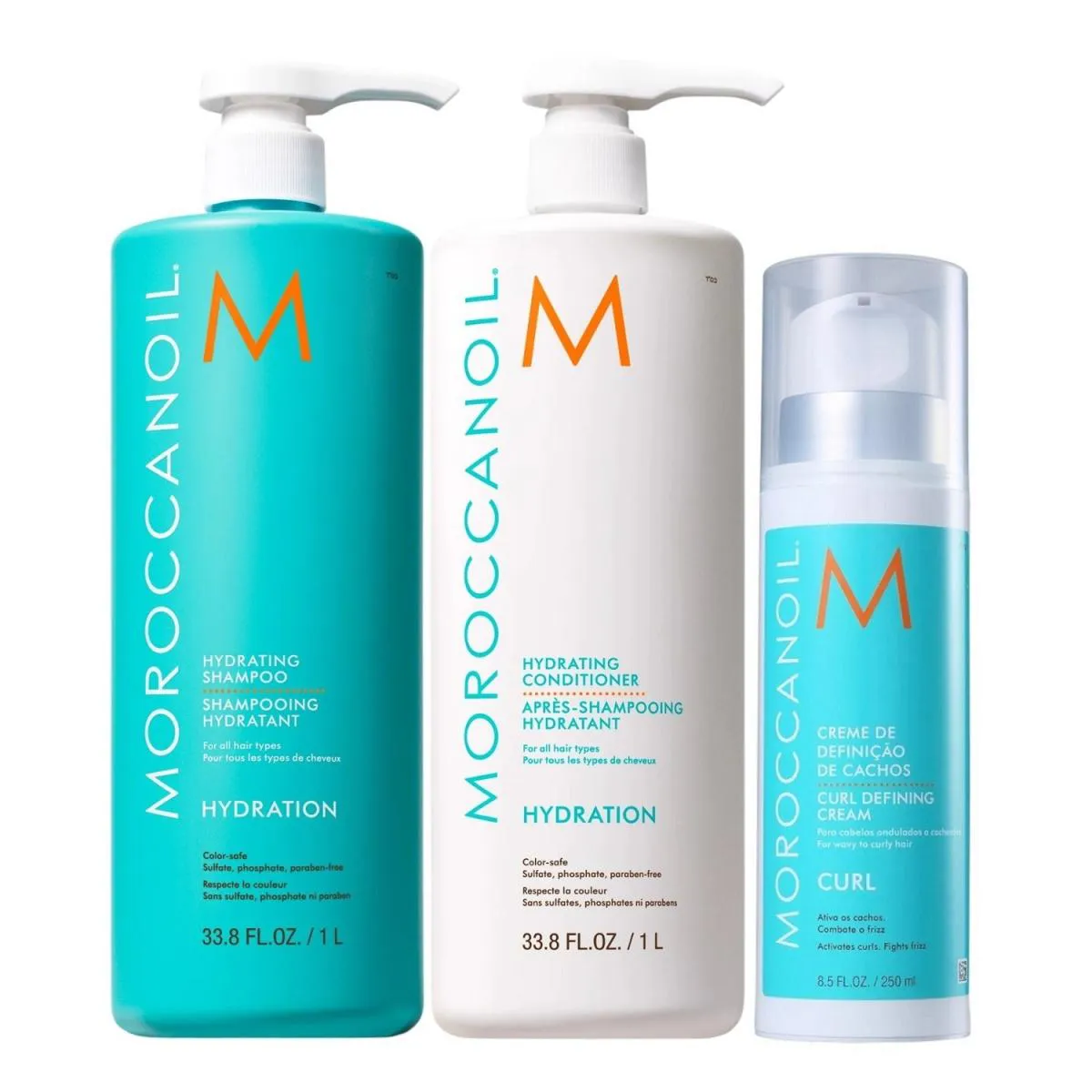 KIT MOROCCANOIL HYDRATION - SHAMPOO 1L + CONDICIONADOR 1L + CURL DEFINING CREAM 250ML