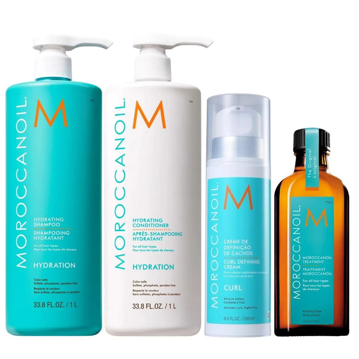 KIT MOROCCANOIL HYDRATION - SHAMPOO 1L + CONDICIONADOR 1L + CURL DEFINING CREAM 250ML + ÓLEO 100ML