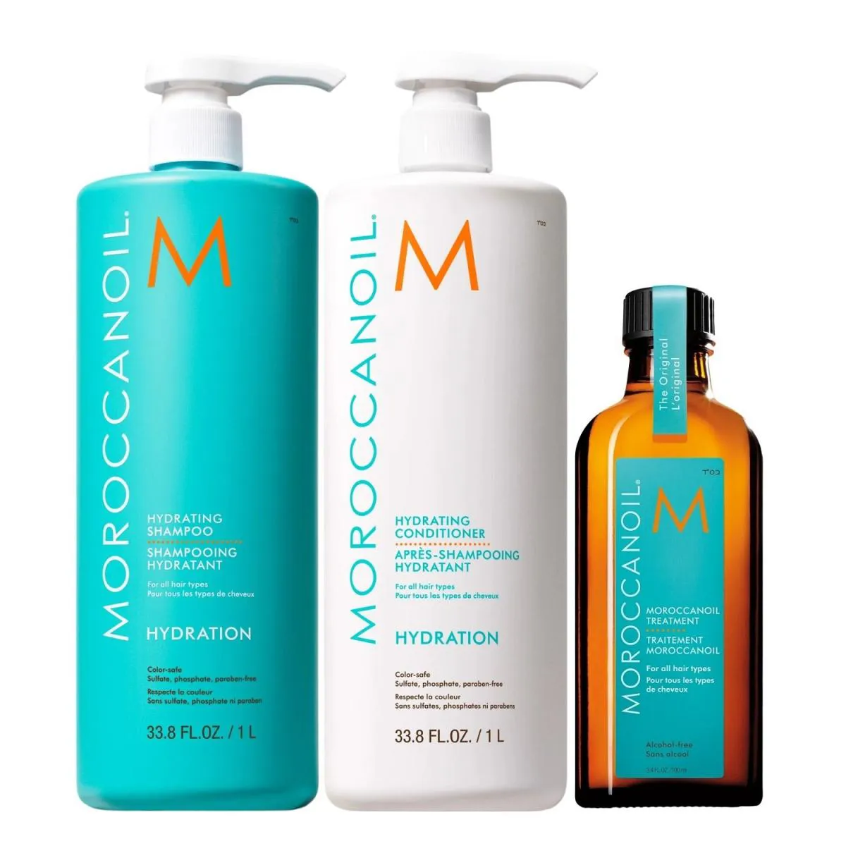 KIT MOROCCANOIL HYDRATION - SHAMPOO 1L + CONDICIONADOR 1L + ÓLEO 100ML
