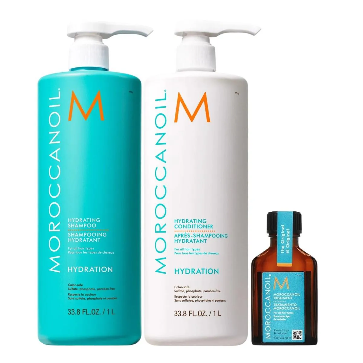 KIT MOROCCANOIL HYDRATION - SHAMPOO 1L + CONDICIONADOR 1L + ÓLEO 25ML