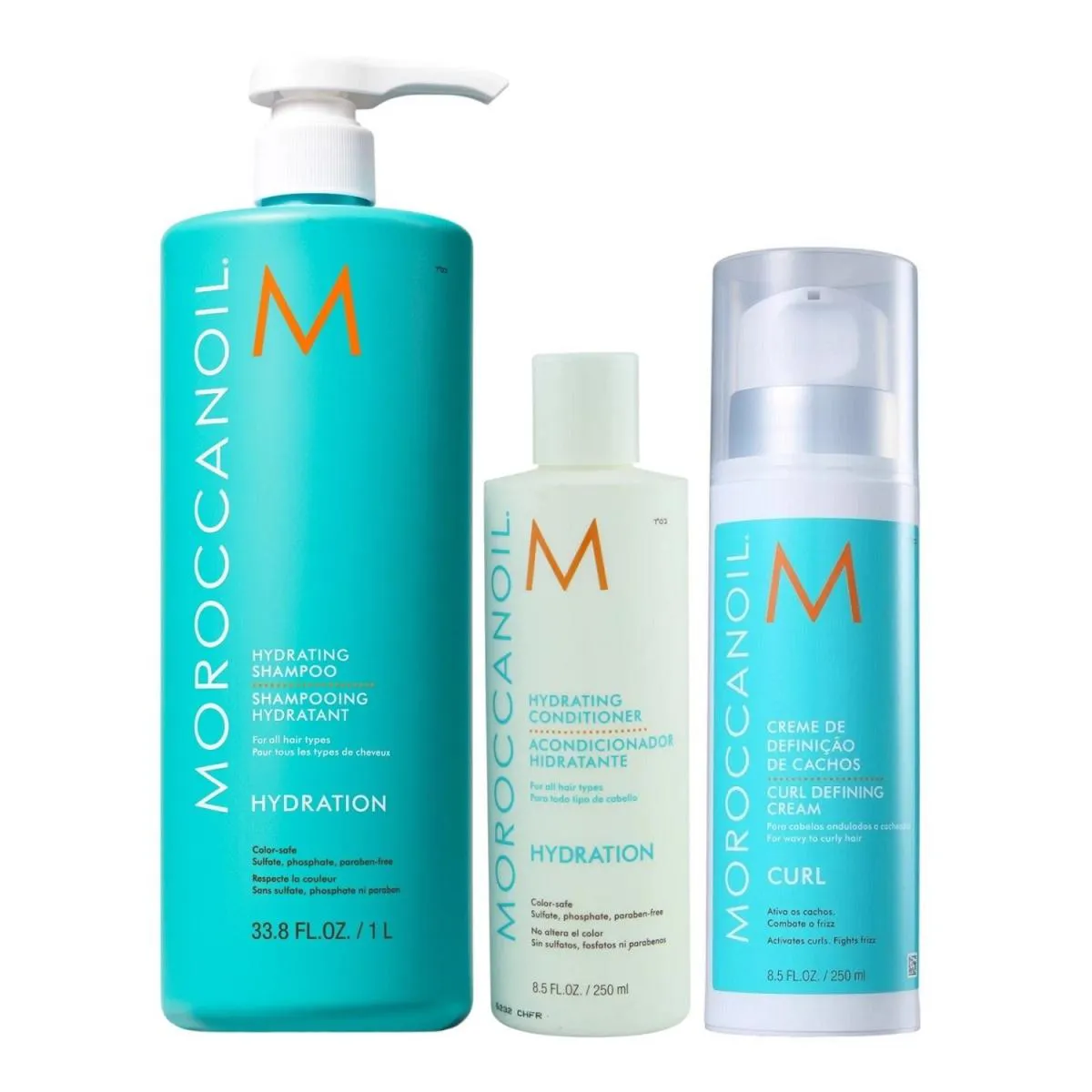 KIT MOROCCANOIL HYDRATION - SHAMPOO 1L + CONDICIONADOR 250ML + CURL DEFINING CREAM 250ML
