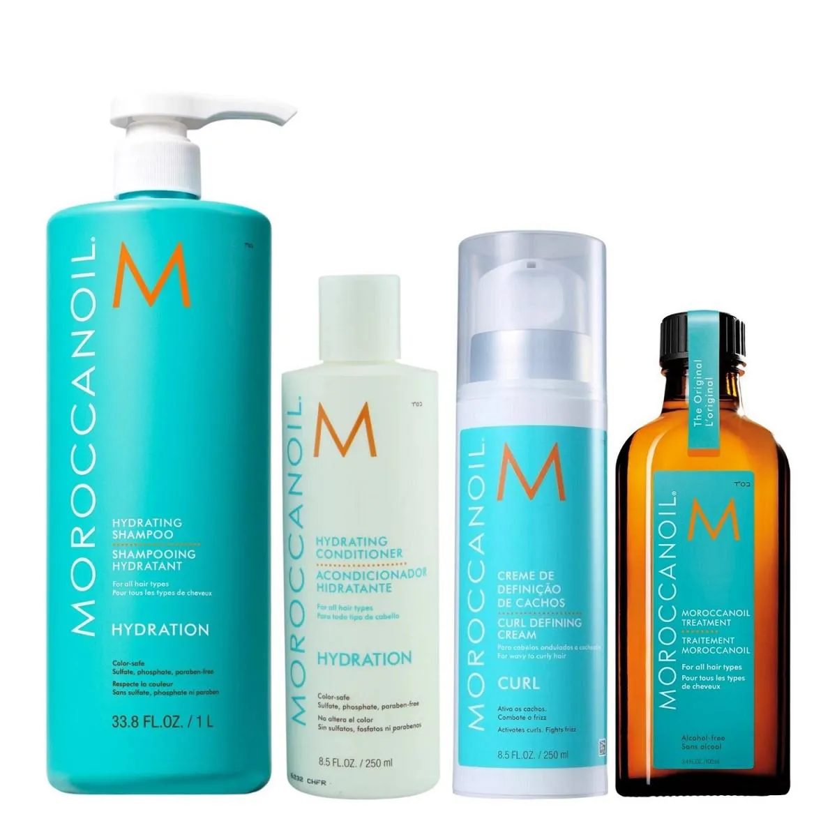 KIT MOROCCANOIL HYDRATION - SHAMPOO 1L + CONDICIONADOR 250ML + CURL DEFINING CREAM 250ML  + ÓLEO 100ML