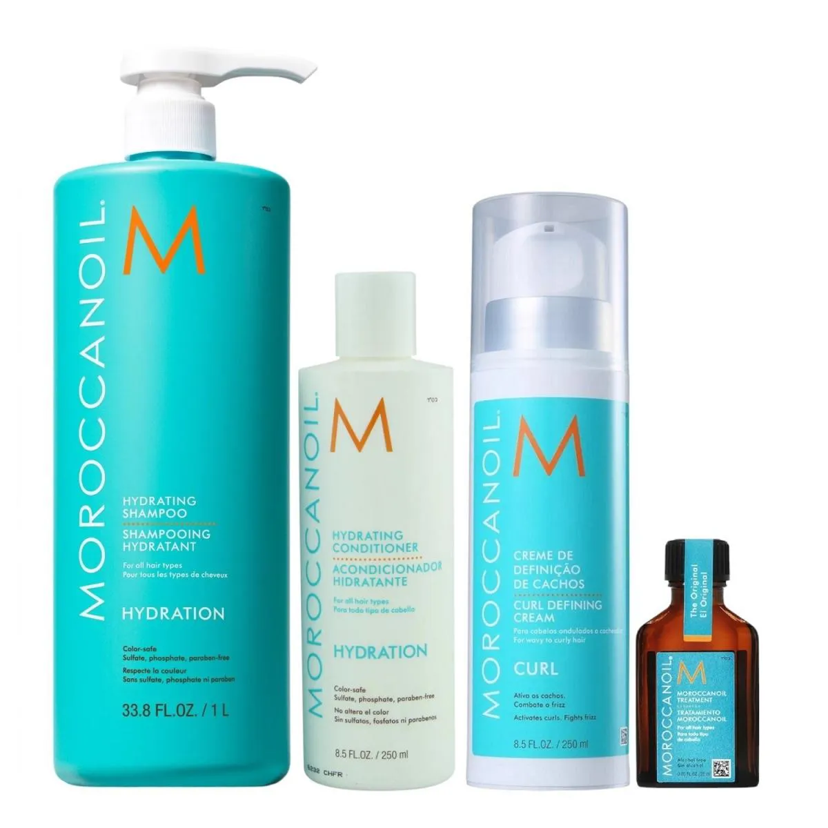 KIT MOROCCANOIL HYDRATION - SHAMPOO 1L + CONDICIONADOR 250ML + CURL DEFINING CREAM 250ML  + ÓLEO 25ML