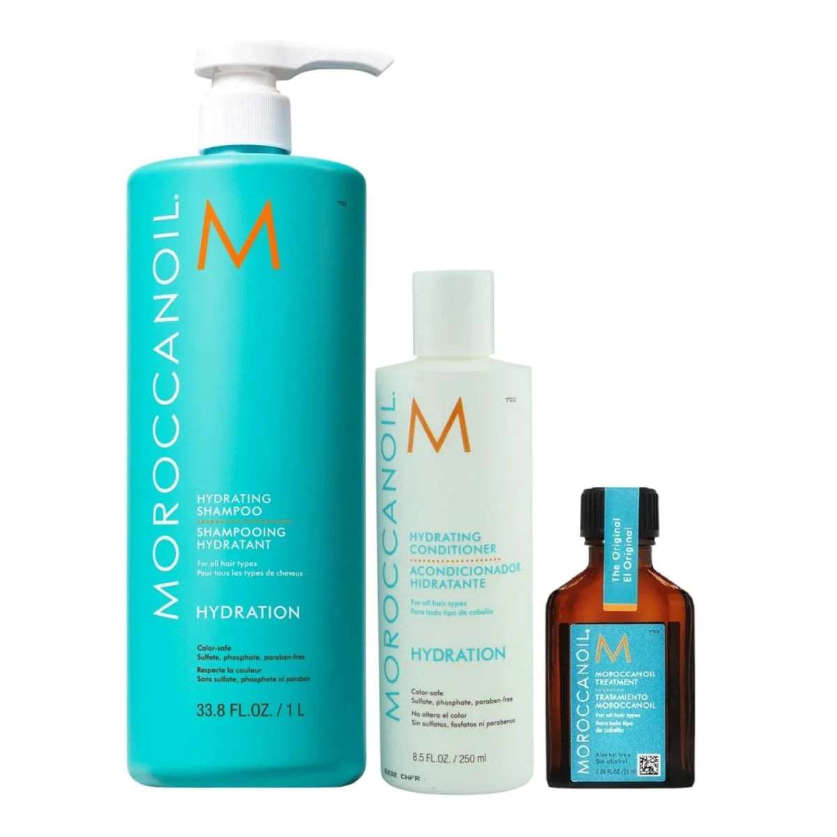 KIT MOROCCANOIL HYDRATION - SHAMPOO 1L + CONDICIONADOR 250ML + ÓLEO 25ML