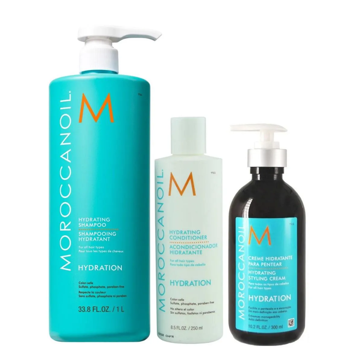 KIT MOROCCANOIL HYDRATION - SHAMPOO 1L + CONDICIONADOR 250ML + STYLING CREAM 300ML