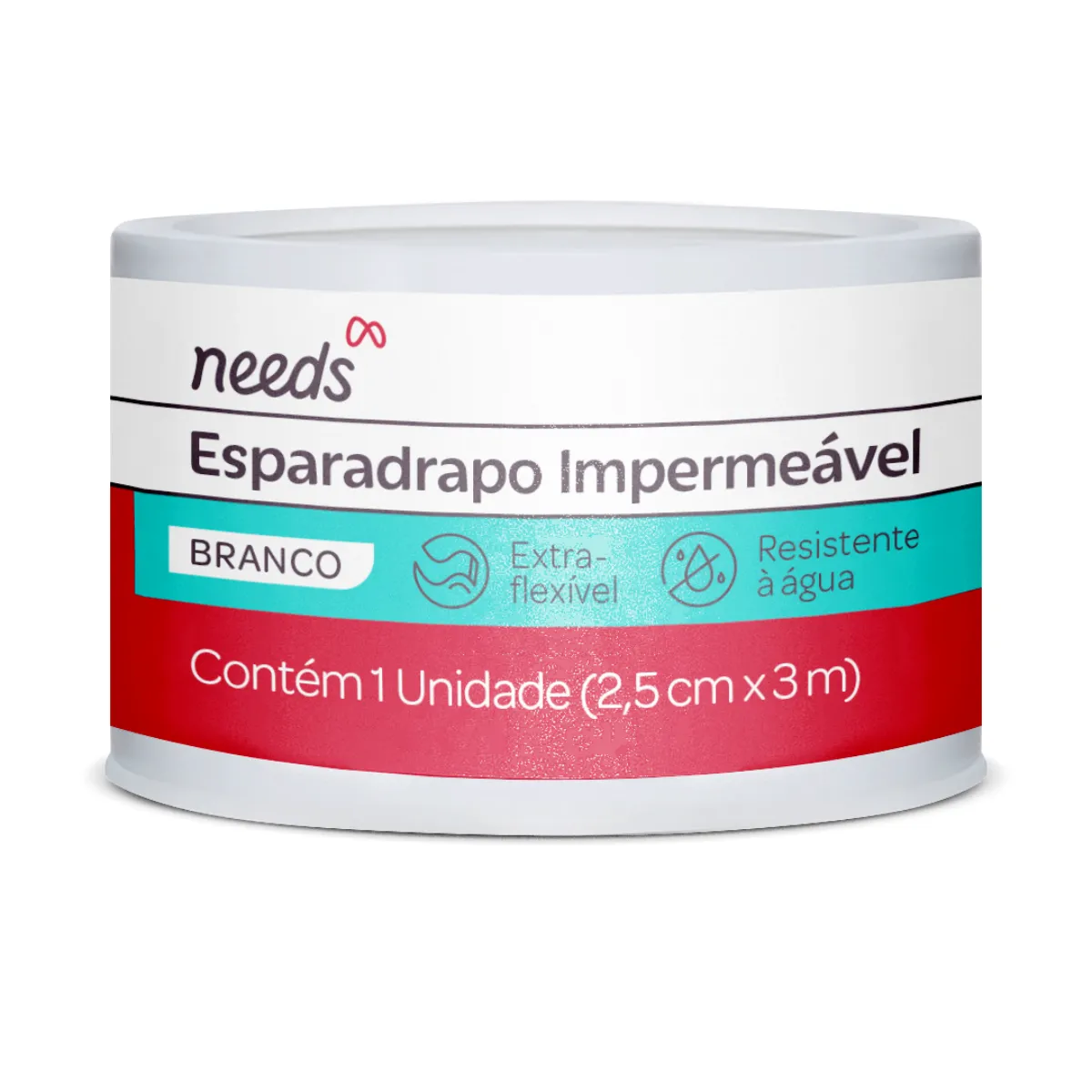 Esparadrapo Impermeável Needs Branco 1 Unidade 2,5cm x 3m