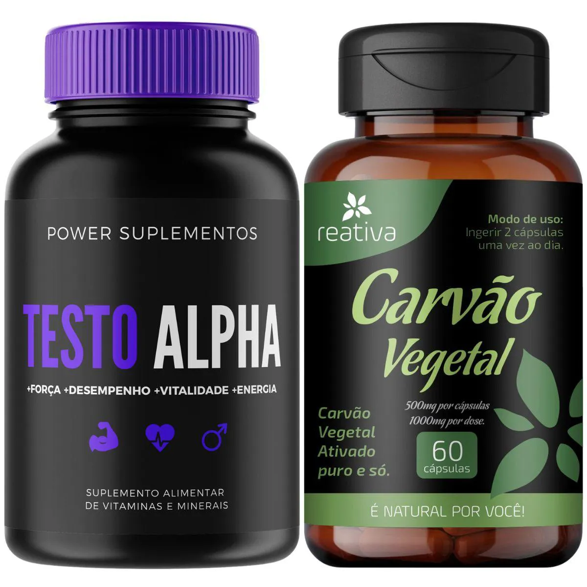 SUPLEMENTO TESTO ALPHA 30 CAPS + CARVãO VEGETAL 60 CPS