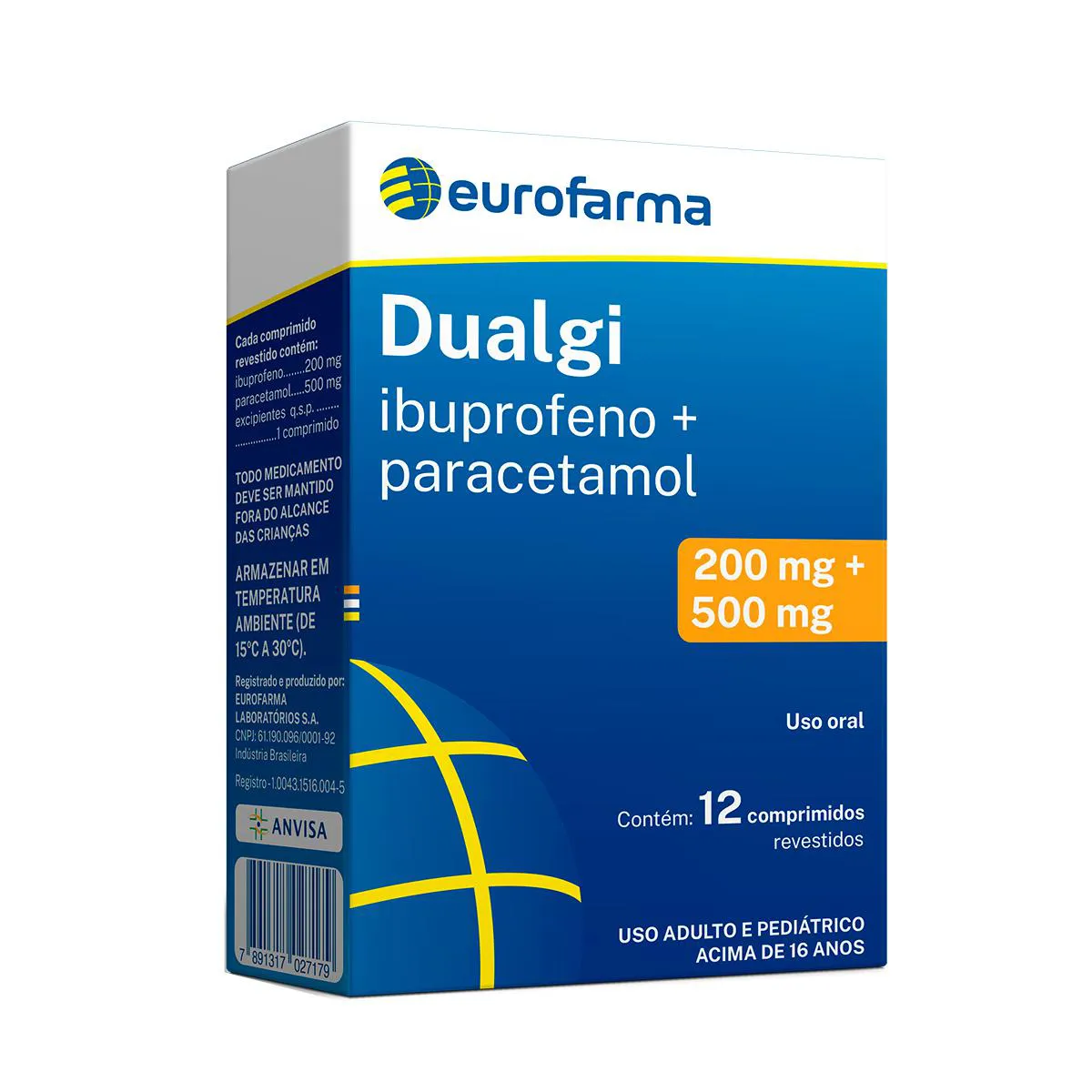 Ibuprofeno 200mg + Paracetamol 500mg Dualgi 12 Comprimidos Revestidos