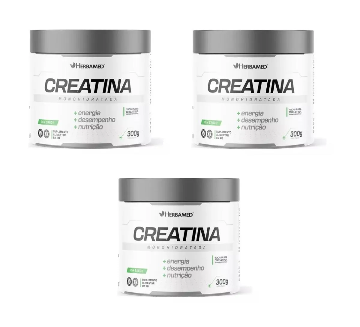 KIT 3 CREATINA MONOHIDRATADA HERBAMED 100% PURA 300G