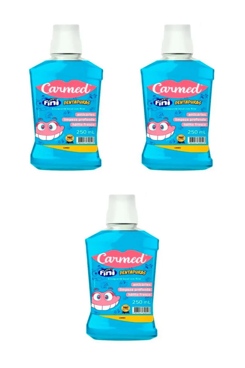 KIT 3 ENXAGUANTE BUCAL CARMED FINI DENTADURAS 250ML