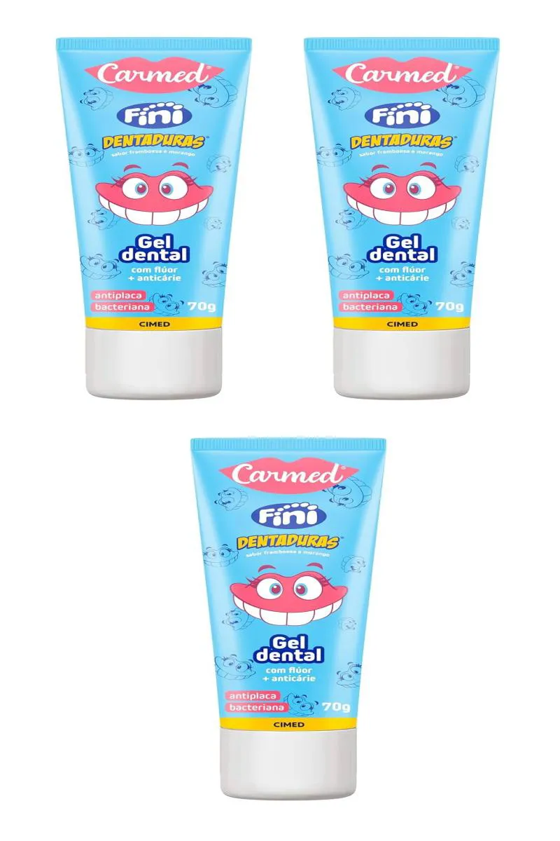 KIT 3 GEL DENTAL CARMED FINI DENTADURAS 70G