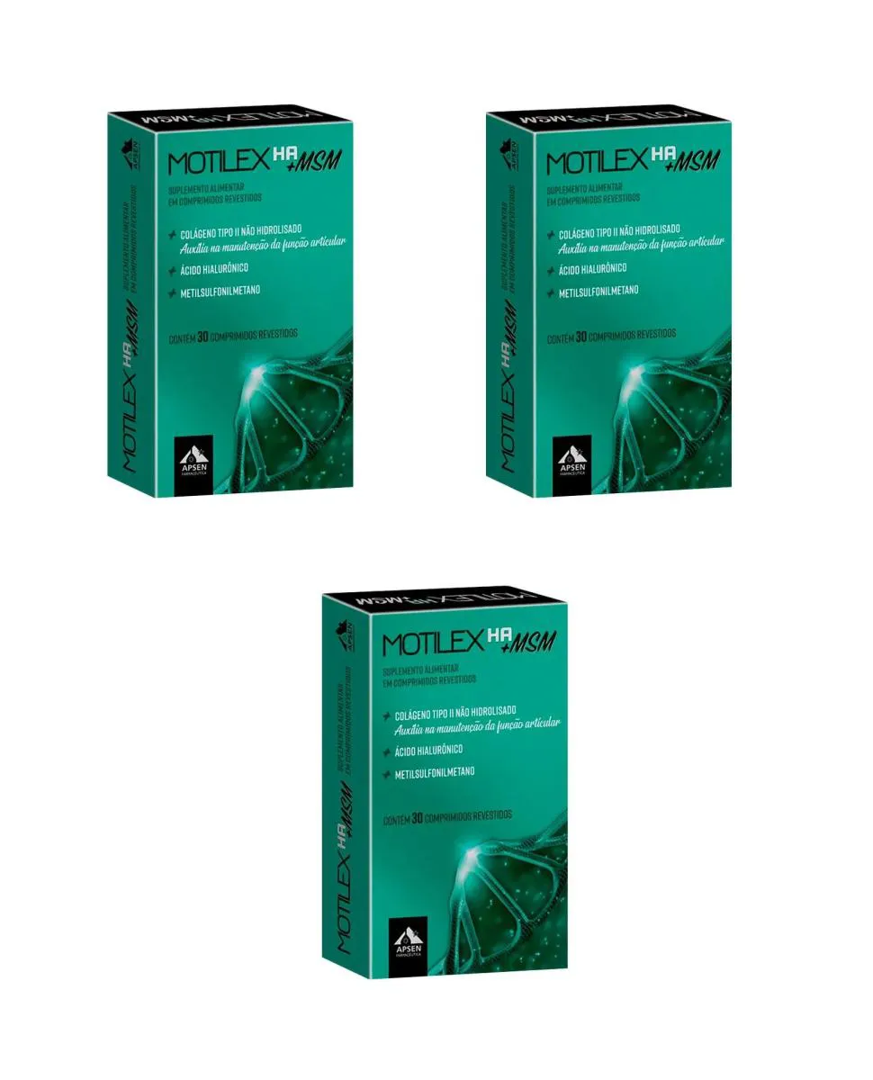 KIT 3 MOTILEX HA + MSM APSEN COLáGENO  + HIALURôNICO 30CP