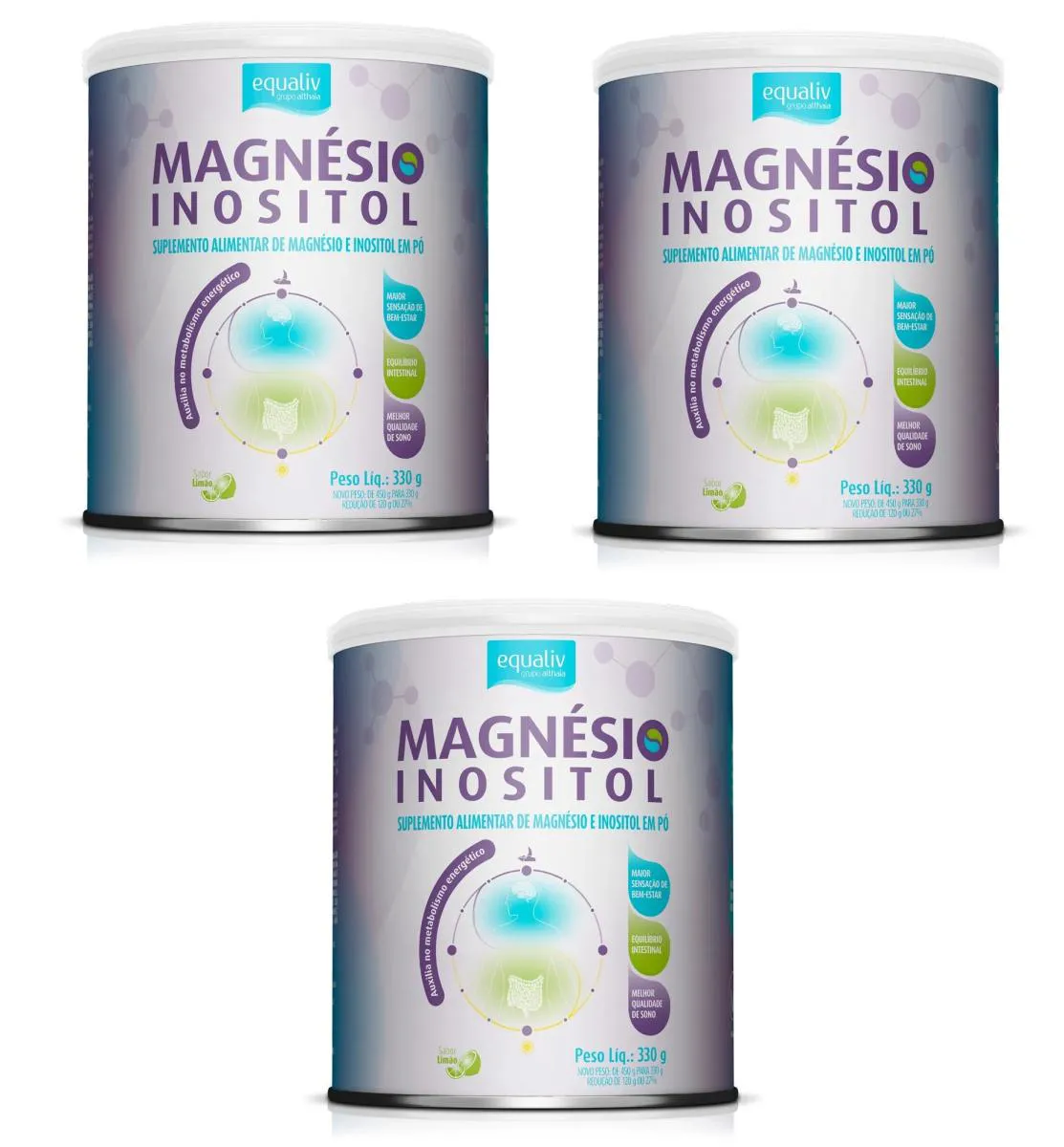 KIT 3 SUPLEMENTO EQUALIV MAGNéSIO INOSITOL  ANSIEDADE 330G