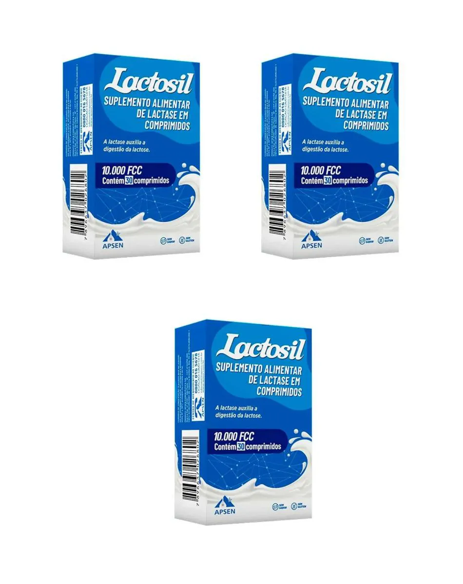KIT 3 SUPLEMENTO LACTOSIL LACTASE 10000FCC LACTOSE 30CPS