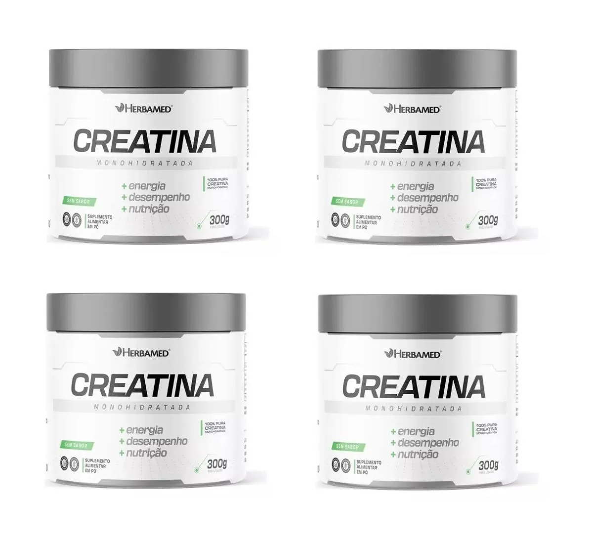 KIT 4 CREATINA MONOHIDRATADA HERBAMED 100% PURA 300G