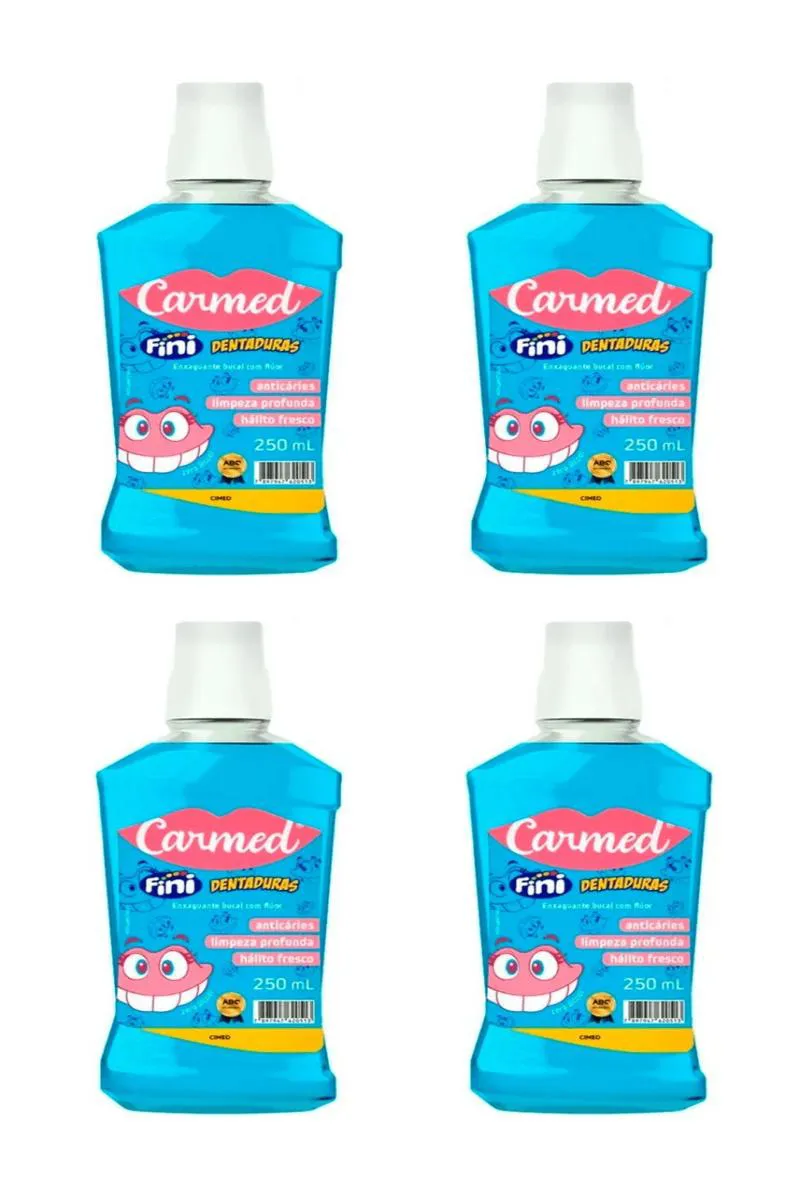 KIT 4 ENXAGUANTE BUCAL CARMED FINI DENTADURAS 250ML