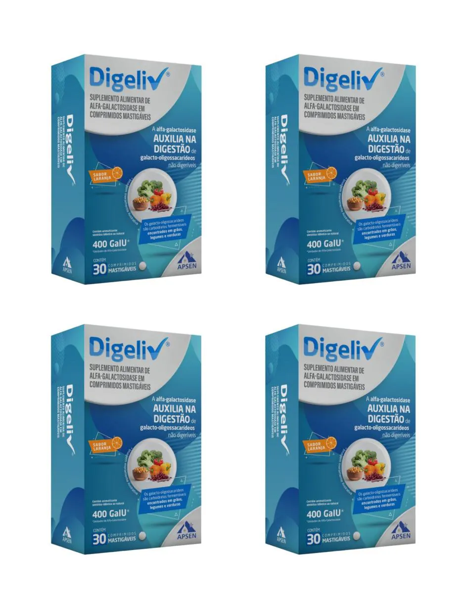 KIT 4 SUPLEMENTO APSEN DIGELIV 400 GAUI DIGESTãO 30CPS