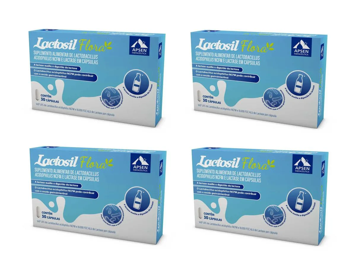 KIT 4 SUPLEMENTO LACTOSIL FLORA LACTASE 10000FCC 30CPS