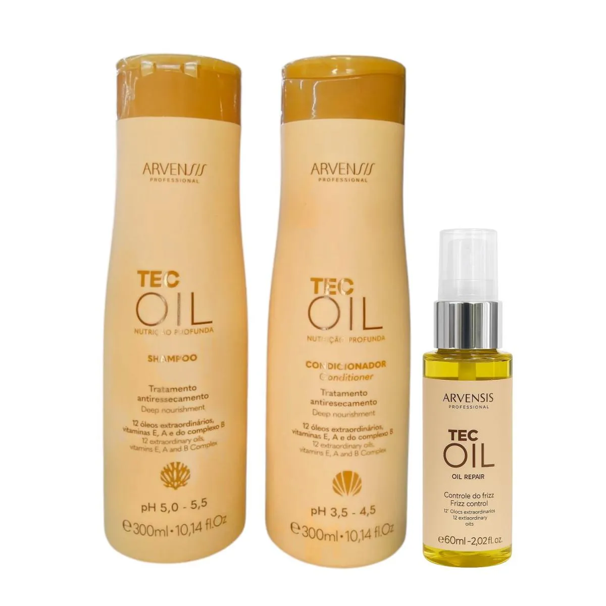 KIT ARVENSIS TEC OIL - SHAMPOO 300ML + CONDICIONADOR 300ML + ÓLEO REPARADOR 60ML