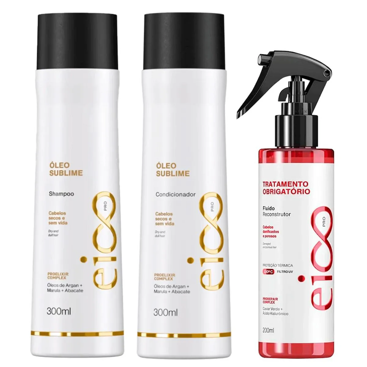 KIT EICO PRO ÓLEO SUBLIME - SHAMPOO 300ML + CONDICIONADOR 300ML + FLUIDO TRATAMENTO OBRIGATóRIO 200ML
