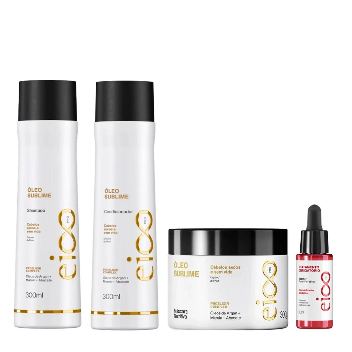 KIT EICO PRO ÓLEO SUBLIME - SHAMPOO 300ML + CONDICIONADOR 300ML + MáSCARA 300G + BOOSTER 30ML